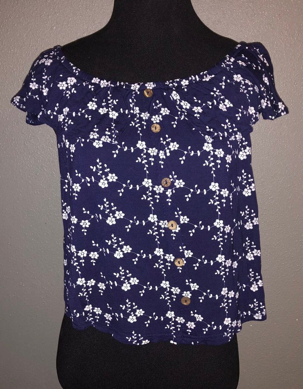 Roommates navy blue ruffled crop top women's size small